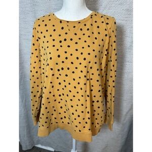 D&Co Active Yellow Sweatshirt With Black Polka Dots Soft Large